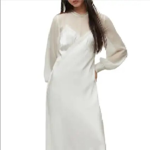 AllSaints Women's Bailey Long Sleeve Mixed Media Dress in White - Picture 1 of 7